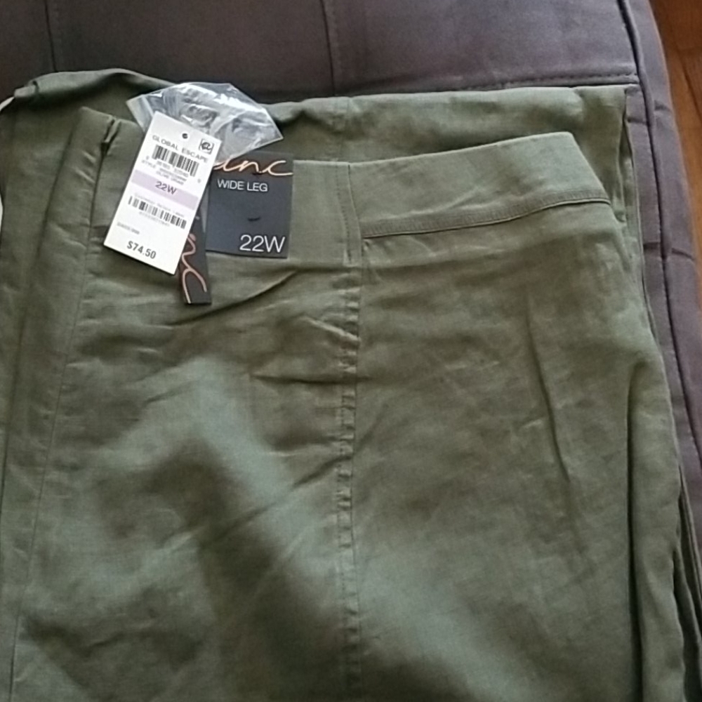 INC Linen Wide Leg Pants 22W Olive